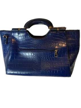 Bold Blue Croc Embossed Vegan Leather Bag Structured Purse Statement Y2K